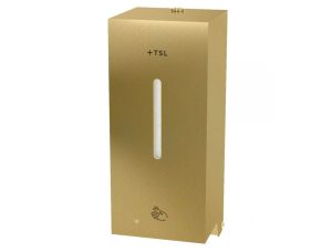 The Splash Lab wall-mounted sensor operated soap dispenser in PVD coloured stainless steel Brass Brush