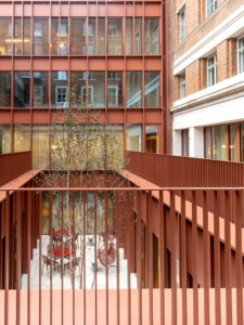 Terrace and basement courtyard area created from former underground car park. - Chancery House, 53-64 Chancery Lane, WC2A 1QS. - Architects: dMFK Architects - Balcony railings and handrail fabricated and installed by John Desmond Ltd.