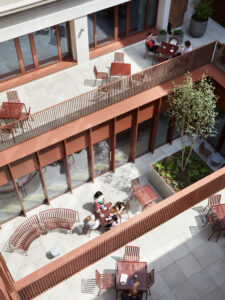 Terrace and basement courtyard area created from former underground car park. - Chancery House, 53-64 Chancery Lane, WC2A 1QS. - Architects: dMFK Architects - Balcony railings and handrail fabricated and installed by John Desmond Ltd.